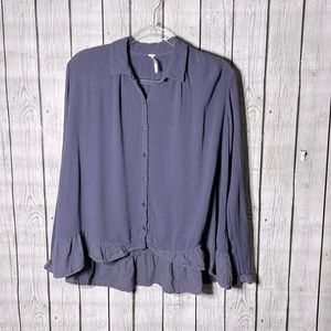 Free people high-low hem purple button front shirt size small